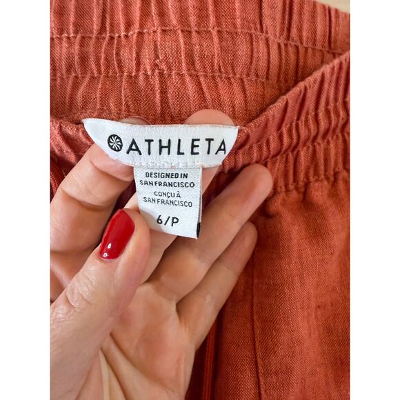 Athleta Retreat 100% Linen Jogger Pants Persimmon Coral Size 6P Coastal Resort - Picture 9 of 11
